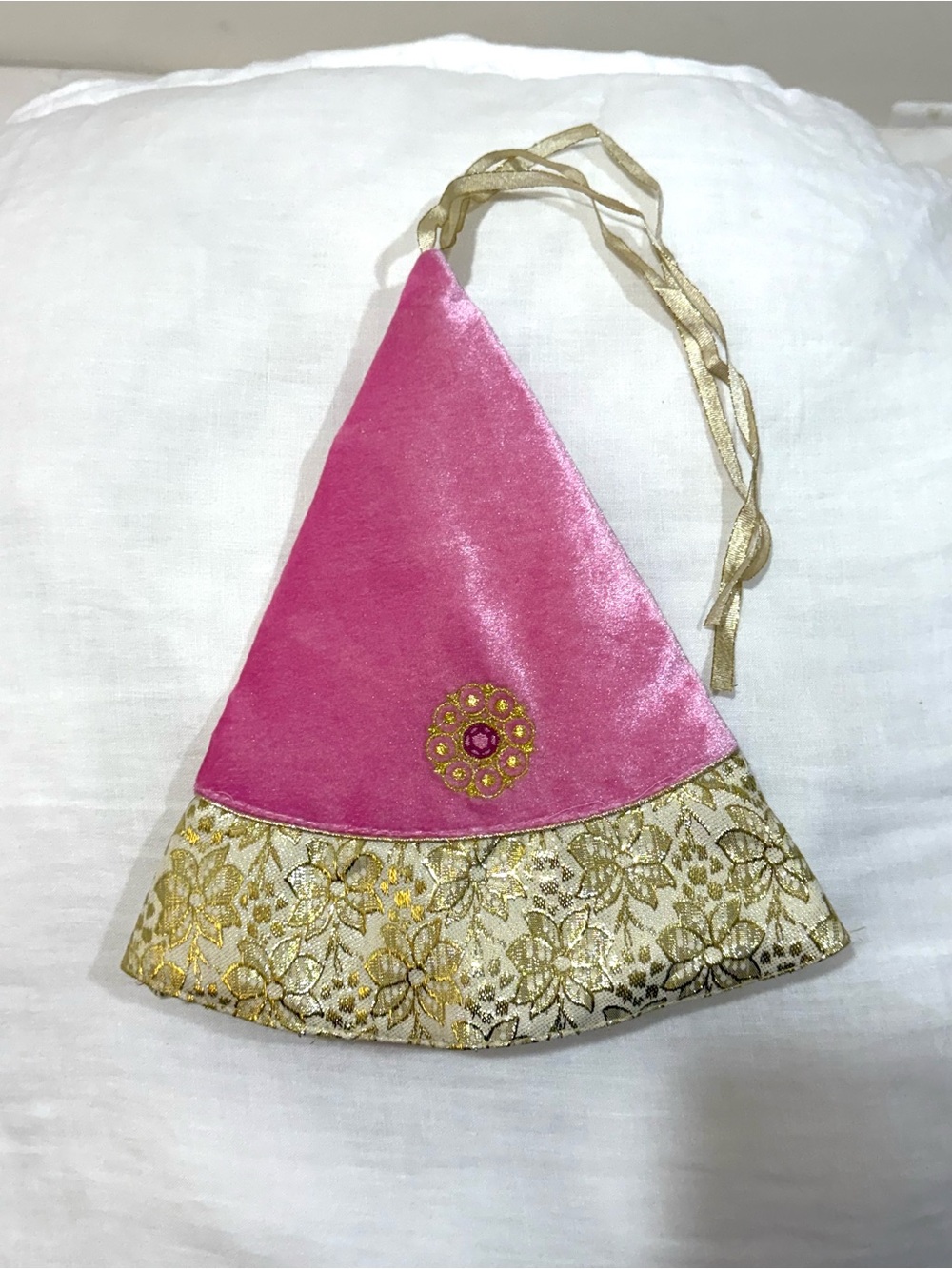 The Children's Place Pink Velvet and Gold Floral Drawstring Pouch Bag